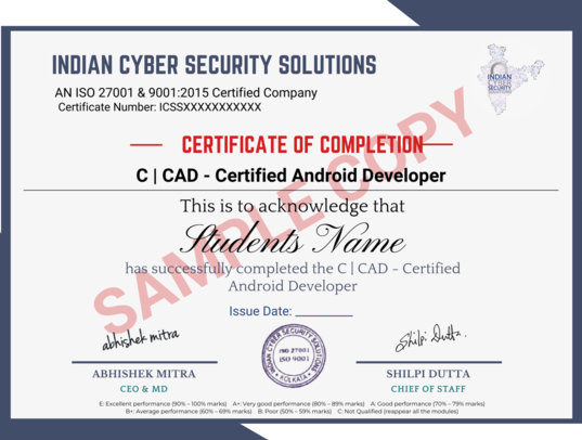 Certificate for Android Development Kolkata - ICSS