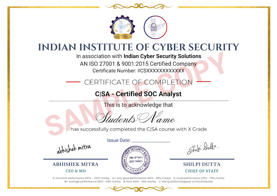 SOC Analyst Training in Chennai Certificate - ICSS