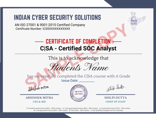 SOC Analyst Training in Hyderabad Certificate - ICSS